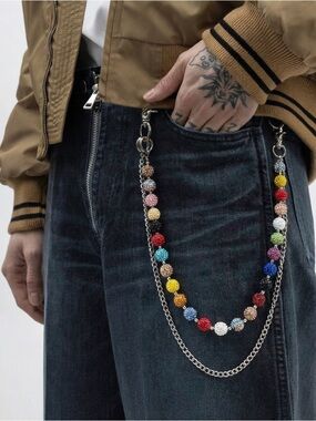 Multi-Color Beaded Chain Wallet Necklace - Men's Jewelry